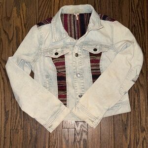Free People Light Blue Jean Jacket with Multicolor Accents
